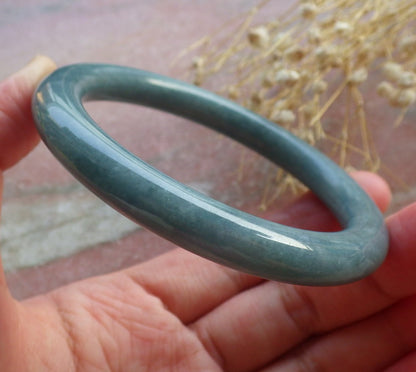 Certified Hand Carved Green Natural Myanmar Burma Grade A JADE Jadeite Circle Bangle Bracelet 57mm