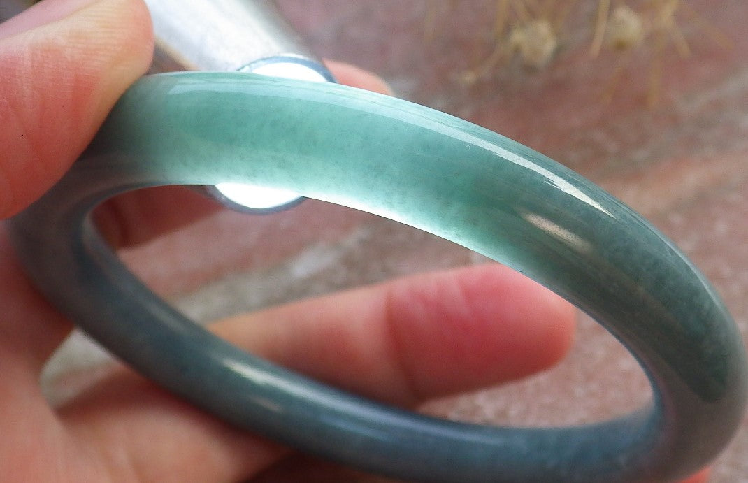 Certified Hand Carved Green Natural Myanmar Burma Grade A JADE Jadeite Circle Bangle Bracelet 57mm