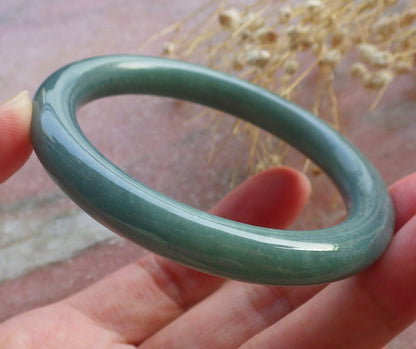 Certified Hand Carved Green Natural Myanmar Burma A JADE Circle Jadeite Bracelet Bangle 54mm