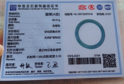 Certified Hand Carved Green Natural Myanmar Burma A JADE Circle Jadeite Bracelet Bangle 54mm