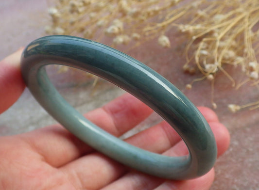 Certified Hand Carved Green Natural Myanmar Burma A JADE Circle Jadeite Bracelet Bangle 54mm