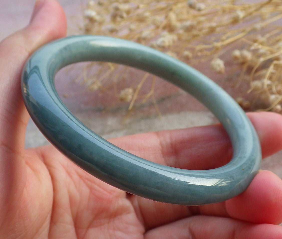 Certified Hand Carved Green Natural Myanmar Burma A JADE Circle Jadeite Bracelet Bangle 54mm