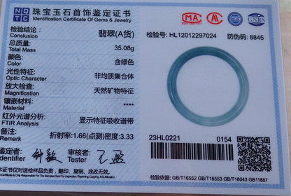 Certified Hand Carved Green Natural Myanmar Burma A JADE Circle Jadeite Bracelet Bangle 54mm