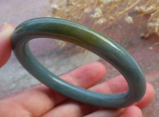 Certified Hand Carved Green Natural Myanmar Burma A JADE Circle Jadeite Bracelet Bangle 54mm