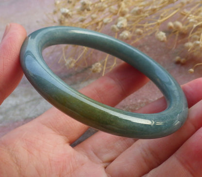 Certified Hand Carved Green Natural Myanmar Burma A JADE Circle Jadeite Bracelet Bangle 54mm