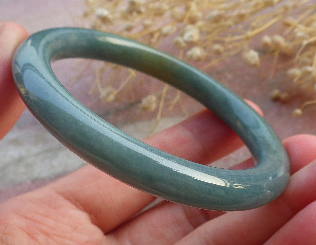 Certified Hand Carved Green Natural Myanmar Burma A JADE Circle Jadeite Bracelet Bangle 54mm