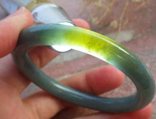 Certified Hand Carved Green Natural Myanmar Burma A JADE Circle Jadeite Bracelet Bangle 54mm