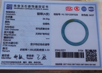 Certified Hand Carved Green Natural Myanmar Burma A JADE Circle Jadeite Bracelet Bangle 54mm