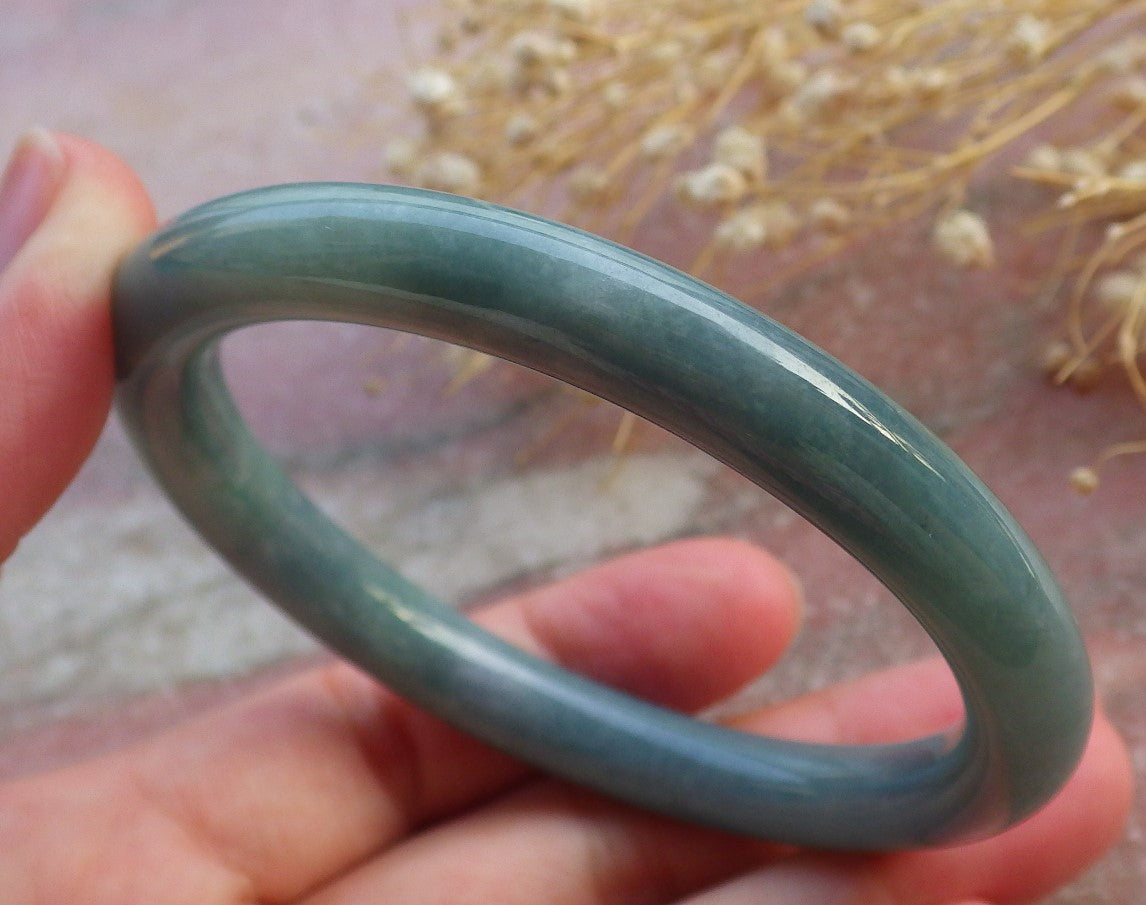 Certified Hand Carved Green 100% Natural Myanmar Burma Grade A JADE Jadeite Circle Bangle Bracelet 57mm