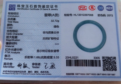 Certified Hand Carved Green 100% Natural Myanmar Burma A JADE Circle Jadeite Bracelet Bangle 54mm