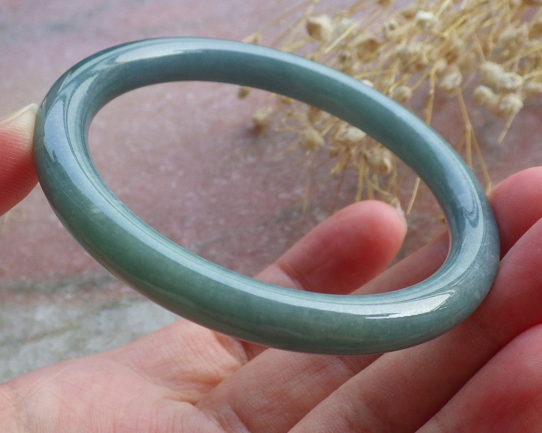 Certified Hand Carved Green 100% Natural Myanmar Burma A JADE Circle Jadeite Bracelet Bangle 55mm