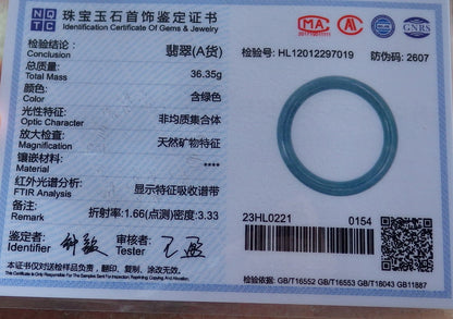 Certified Hand Carved Green 100% Natural Myanmar Burma A JADE Circle Jadeite Bracelet Bangle 54mm