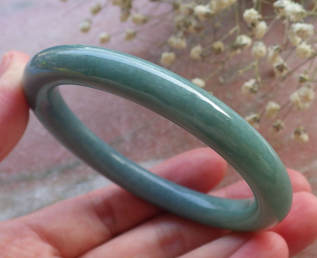 Certified Hand Carved Blue Water Green Natural Myanmar Burma A JADE Circle Jadeite Bangle Bracelet 54mm