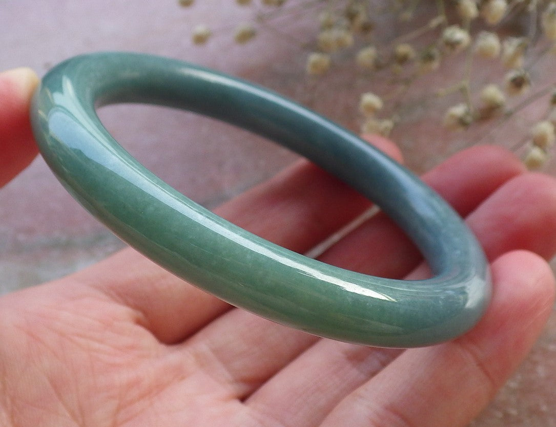 Certified Hand Carved Blue Water Green Natural Myanmar Burma A JADE Circle Jadeite Bangle Bracelet 54mm