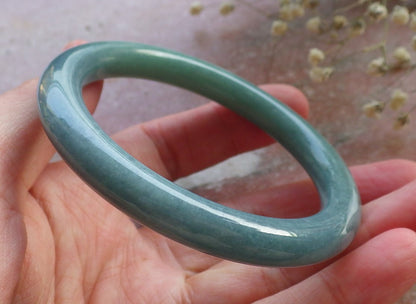 Certified Hand Carved Blue Water Green Natural Myanmar Burma A JADE Circle Jadeite Bangle Bracelet 54mm