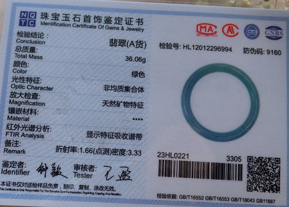 Certified Hand Carved Blue Water Green Natural Myanmar Burma A JADE Circle Jadeite Bangle Bracelet 54mm