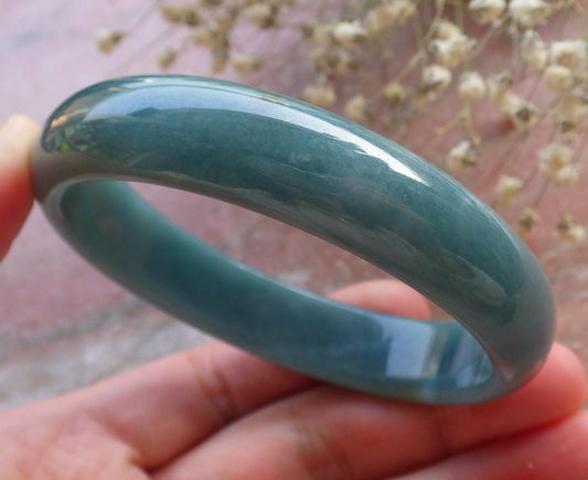 Certified Hand Carved 100% Natural Myanmar Burma Grade A JADE Jadeite Circle Bangle Bracelet 58mm