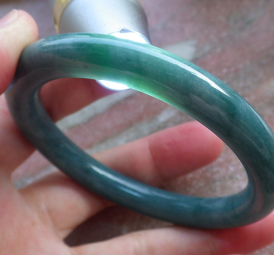 Certified Hand Carved Green Natural Myanmar Burma Grade A JADE Jadeite Circle Bangle Bracelet 57mm