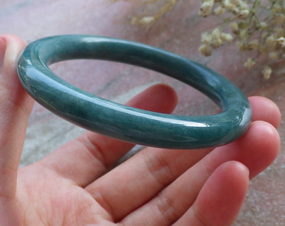Certified Hand Carved Green Natural Myanmar Burma Grade A JADE Jadeite Circle Bangle Bracelet 57mm