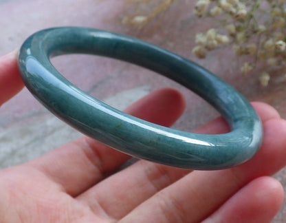 Certified Hand Carved Green Natural Myanmar Burma Grade A JADE Jadeite Circle Bangle Bracelet 57mm