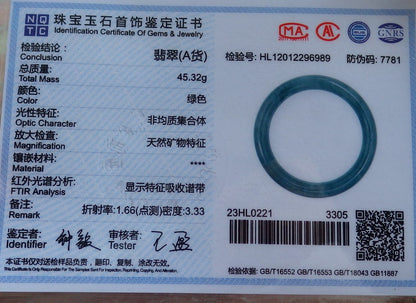 Certified Hand Carved Green Natural Myanmar Burma Grade A JADE Jadeite Circle Bangle Bracelet 57mm