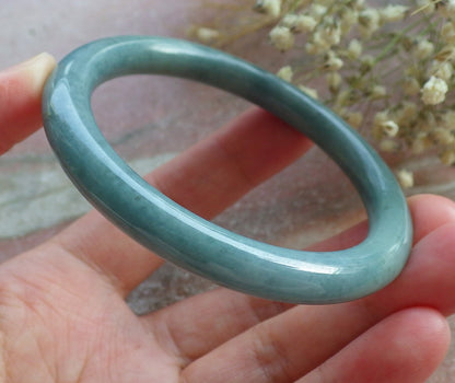 Certified Hand Carved Green Natural Myanmar Burma A JADE Circle Jadeite Bracelet Bangle 54mm