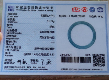 Certified Hand Carved Green Natural Myanmar Burma A JADE Circle Jadeite Bracelet Bangle 54mm