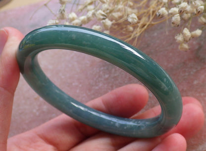 Certified Hand Carved Green Natural Myanmar Burma A JADE Circle Jadeite Bracelet Bangle 55mm