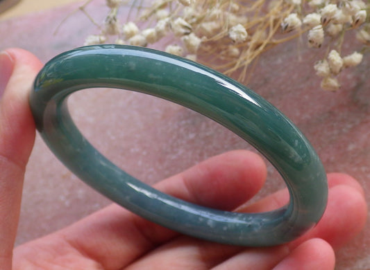 Certified Hand Carved Green Natural Myanmar Burma A JADE Circle Jadeite Bracelet Bangle 55mm