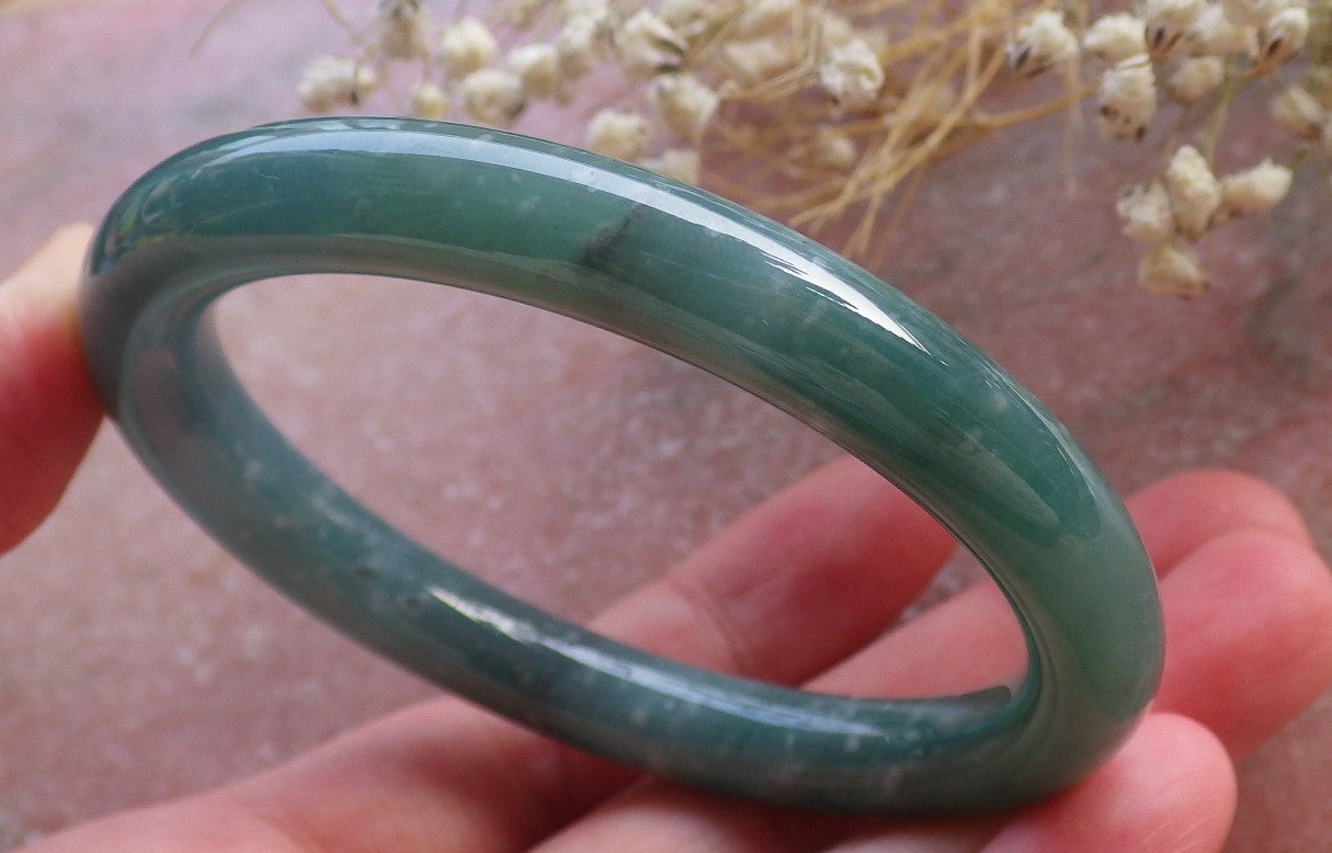 Certified Hand Carved Green Natural Myanmar Burma A JADE Circle Jadeite Bracelet Bangle 55mm