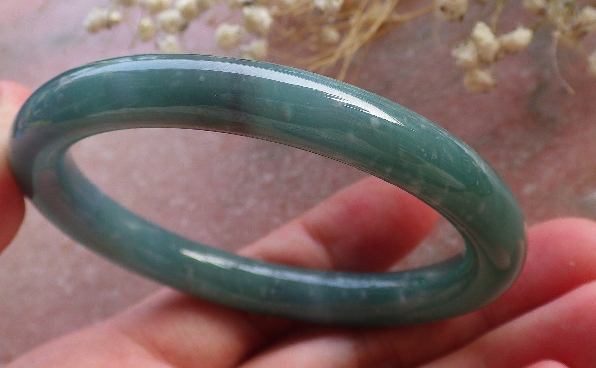 Certified Hand Carved Green Natural Myanmar Burma A JADE Circle Jadeite Bracelet Bangle 55mm