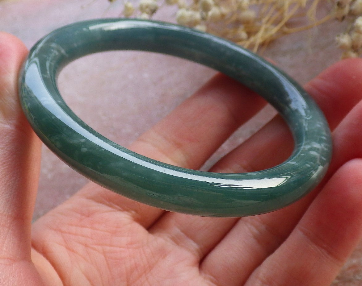 Certified Hand Carved Green Natural Myanmar Burma A JADE Circle Jadeite Bracelet Bangle 55mm