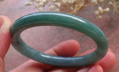 Certified Hand Carved Green Natural Myanmar Burma A JADE Circle Jadeite Bracelet Bangle 55mm