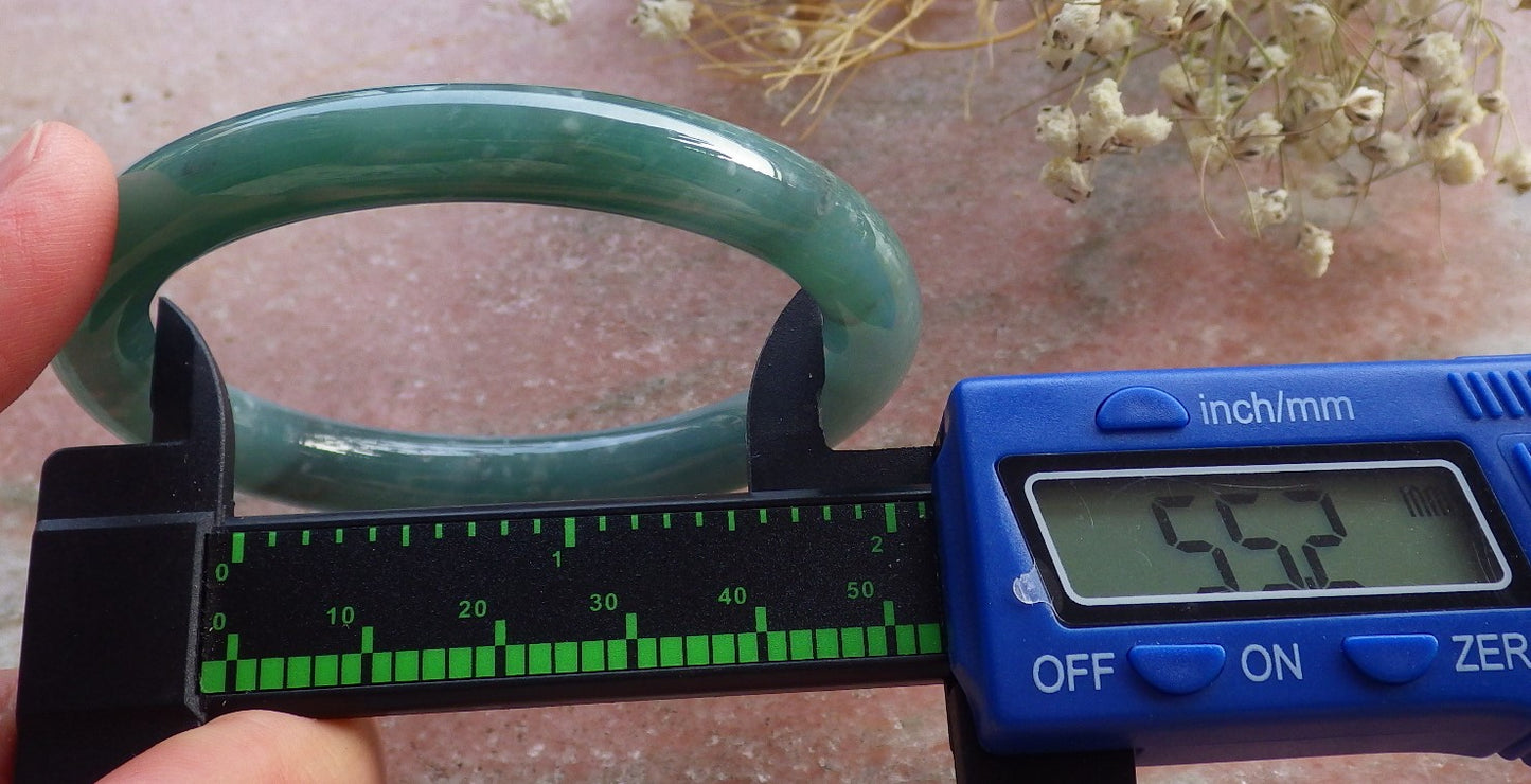 Certified Hand Carved Green Natural Myanmar Burma A JADE Circle Jadeite Bracelet Bangle 55mm