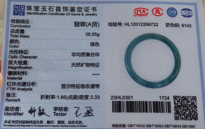 Certified Hand Carved Green Natural Myanmar Burma A JADE Circle Jadeite Bracelet Bangle 55mm