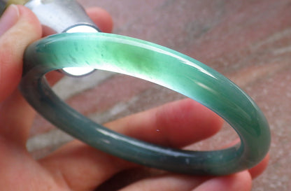 Certified Hand Carved Green Natural Myanmar Burma Grade A JADE Jadeite Circle Bangle Bracelet 56mm