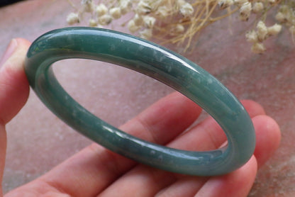 Certified Hand Carved Green Natural Myanmar Burma Grade A JADE Jadeite Circle Bangle Bracelet 56mm
