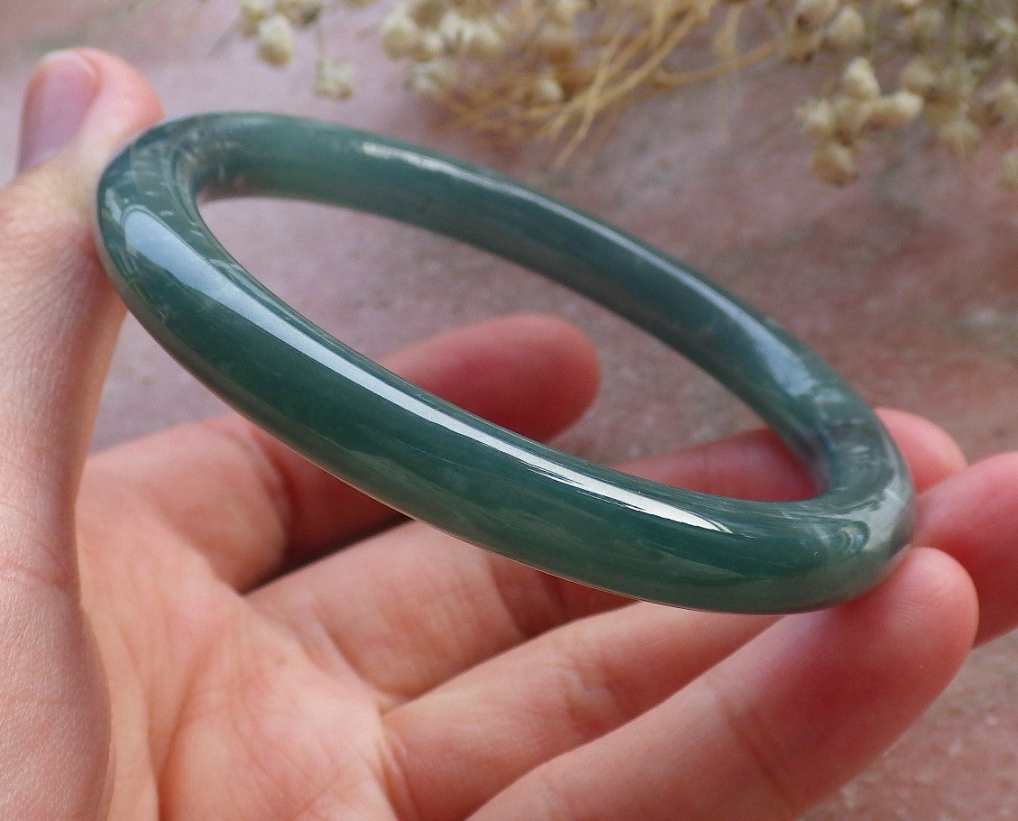 Certified Hand Carved Green Natural Myanmar Burma Grade A JADE Jadeite Circle Bangle Bracelet 56mm