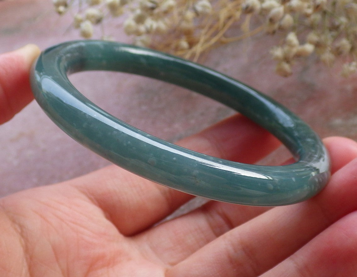 Certified Hand Carved Green Natural Myanmar Burma Grade A JADE Jadeite Circle Bangle Bracelet 56mm