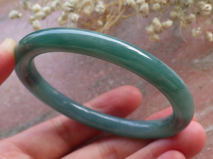 Certified Hand Carved Green Natural Myanmar Burma Grade A JADE Jadeite Circle Bangle Bracelet 56mm