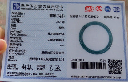 Certified Hand Carved Green Natural Myanmar Burma Grade A JADE Jadeite Circle Bangle Bracelet 56mm