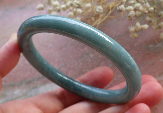 Certified Hand Carved Green Natural Myanmar Burma Grade A JADE Jadeite Circle Bangle Bracelet 57mm
