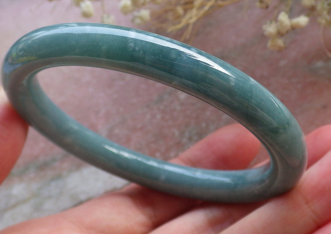Certified Hand Carved Green Natural Myanmar Burma Grade A JADE Jadeite Circle Bangle Bracelet 57mm