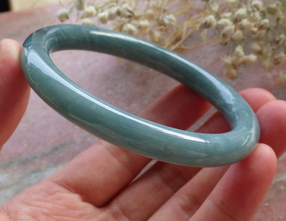Certified Hand Carved Green Natural Myanmar Burma Grade A JADE Jadeite Circle Bangle Bracelet 57mm