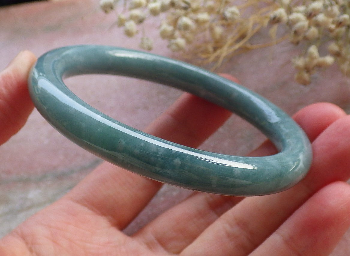 Certified Hand Carved Green Natural Myanmar Burma Grade A JADE Jadeite Circle Bangle Bracelet 57mm