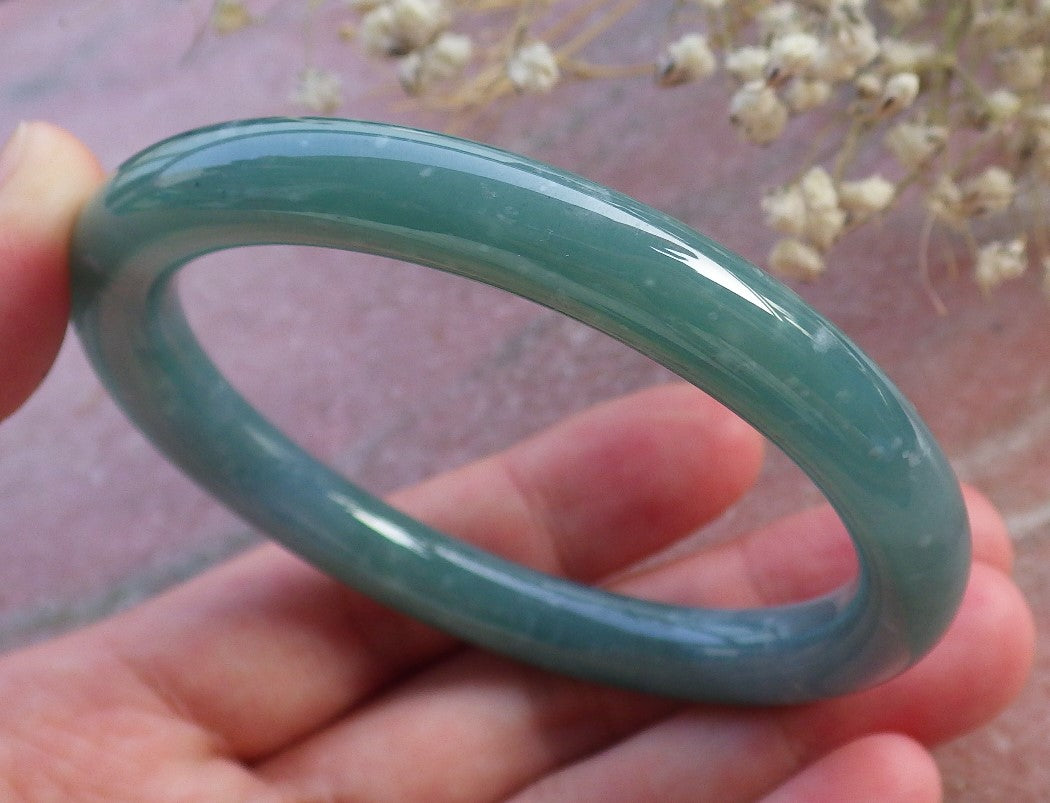 Certified Hand Carved Green Natural Myanmar Burma A JADE Circle Jadeite Bangle Bracelet 56mm