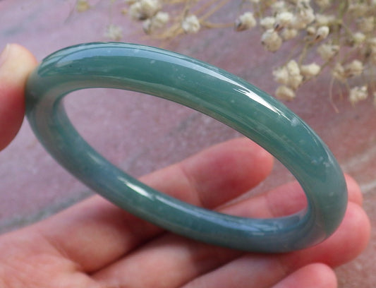 Certified Hand Carved Green Natural Myanmar Burma A JADE Circle Jadeite Bangle Bracelet 56mm