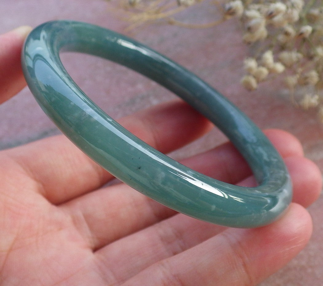 Certified Hand Carved Green Natural Myanmar Burma A JADE Circle Jadeite Bangle Bracelet 56mm