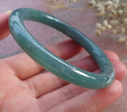 Certified Hand Carved Green Natural Myanmar Burma A JADE Circle Jadeite Bangle Bracelet 56mm