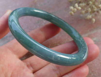 Certified Hand Carved Green Natural Myanmar Burma A JADE Circle Jadeite Bangle Bracelet 56mm